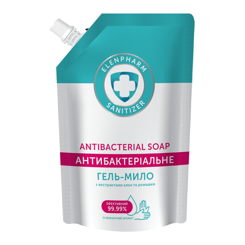 ЕЛЕНФАРМ SANITIZER Антибактеріальне з екстрактом Алое та Ромашки 450мл (ДОЙ-ПАК)